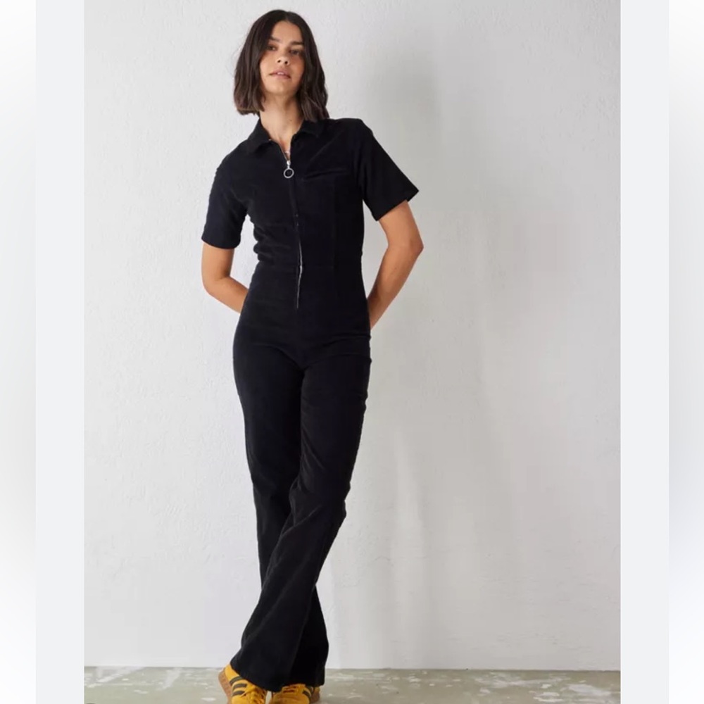 Urban Outfitters BDG Parker Corduroy Straight Leg Coverall Jumpsuit Black